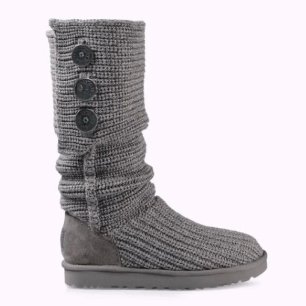 UGG Classic Tall Cardy Knit Sweater Boots Gray Cozy Winter Boho Boot Size 7
